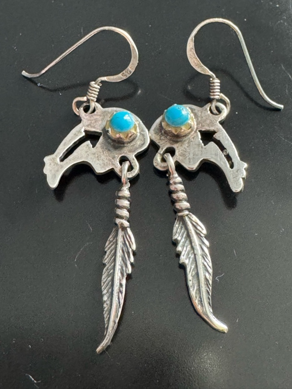 Sterling Silver Thailand Turquoise Feather Earrings Southwest Style Arrow Dangle